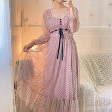 Load image into Gallery viewer, Pink Chiffon Fairy Dress Women Lace Patchwork Elegant Party Midi Dress Female High Street Sweet Casual Puff Sleeve Dress 2021