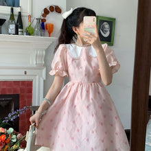 Load image into Gallery viewer, Pink Elegant Floral Dress Women Summer Designer Short Sleeve Sweet Mini Dress Female High Waist Casual Chic Party Cute Clothing