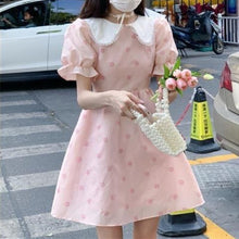 Load image into Gallery viewer, Pink Elegant Floral Dress Women Summer Designer Short Sleeve Sweet Mini Dress Female High Waist Casual Chic Party Cute Clothing