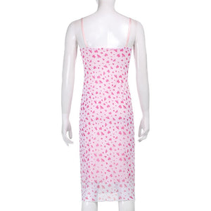 Pink Floral Print Dress 2021 Sexy Spaghetti Long Boho Dress Bodycon Women Summer V Neck Lace Y2K Party Club Beach Dresses