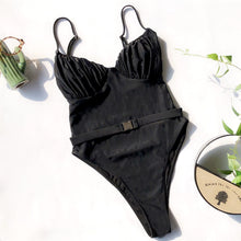 Load image into Gallery viewer, Pink Print Brazilian High Thong Bodysuits One-Piece Swimwear Women V-Neck Swimsuit Female Sexy Monokini Belt Bathers 5424