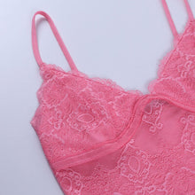 Load image into Gallery viewer, Pink Sleeveless Crop Top Sexy Clubwear Women Spaghetti Strap Backless V Neck Lace Camisole Femme Slim Club Party Tank Tops 2021