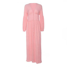Load image into Gallery viewer, Pink Women Boho Maxi Dress Party Sexy Long Sleeve Button Holiday Bohemian Long Dresses 2021 Spring Summer Casual Streetwear Robe