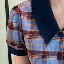 Load image into Gallery viewer, Plaid Elegant Dress Summer Women Short Sleeve High Waist Vintage Dresses Female Korean Fashion Lady Clothes Vestido De Mujer New