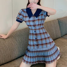 Load image into Gallery viewer, Plaid Elegant Dress Summer Women Short Sleeve High Waist Vintage Dresses Female Korean Fashion Lady Clothes Vestido De Mujer New