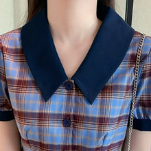 Load image into Gallery viewer, Plaid Elegant Dress Summer Women Short Sleeve High Waist Vintage Dresses Female Korean Fashion Lady Clothes Vestido De Mujer New