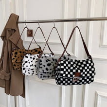 Load image into Gallery viewer, Plaid Leopard Pattern Faux Fur Shoulder Bags for Women 2021 Winter Brand Designer Soft Plush Handbags Female Crossbody Purses