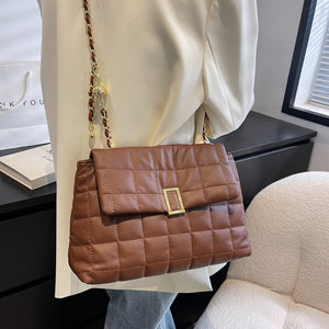 Plaid PU Leather Small Soft Chain Shoulder Side Bags Designer Padded Woman Handbag Quilted Crossbody Bag Female 2022 In Trend