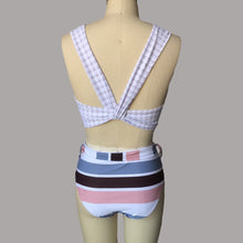 Load image into Gallery viewer, Plaid Print Swimsuit Women&#39;s Two-piece Brazilian Bikini V-neck Swimsuit Striped Matching Shorts Bathing Suit Women Bikini Set
