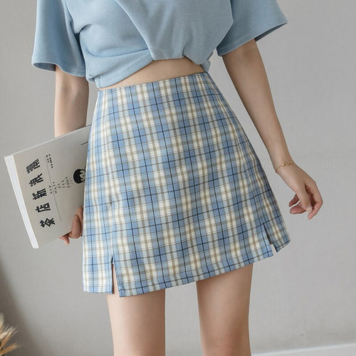 Plaid Women Mini Skirt Summer Sexy High Waist Chic A Line Preppy Style Girls Dance Skirt Causal Zipper Slim Kawaii Faldas