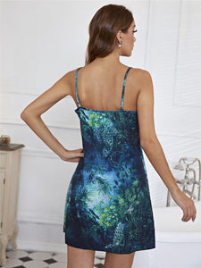 Plant Print Mini Night Dress Sexy Nighties Cute Nightgown Comfy Sleepwear Classic Nightwear
