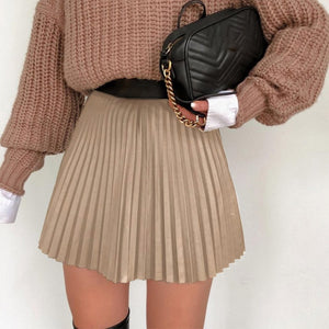 Pleated Faux Leather High-waiste Women's Mini Skirt Sexy Black Female Short Skirt 2021 New Spring Summer Fashion Ladies Bottoms