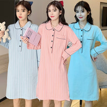 Load image into Gallery viewer, Plus Size Casual Striped Long Sleeve Cotton Nightgowns for Women Spring Autumn Sleepwear Homewear Night Dress Nightdress Nighty