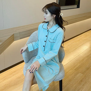 Plus Size Casual Striped Long Sleeve Cotton Nightgowns for Women Spring Autumn Sleepwear Homewear Night Dress Nightdress Nighty