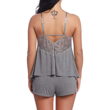 Load image into Gallery viewer, Plus Size Cotton Pajama Set Sexy Lace Top And Shorts V-Neck Sleeveless Sleepwear Set Camisole Bowknot Shorts Set