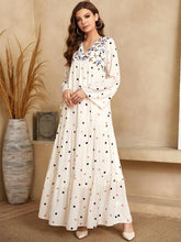 Load image into Gallery viewer, Plus Size Female V-neck Long-sleeved Fashion Polka Dot Printing Stitching Multi-layer Folds Muslim Big Swing Dress Arab Clothing