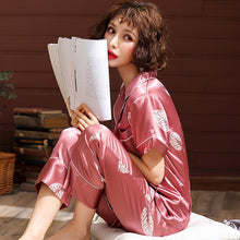 Load image into Gallery viewer, Plus Size Home Clothes Summer Spring New Sleepwear Silk Satin High Quality Print Women Pajamas Sets Home Clothing