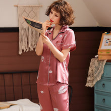 Load image into Gallery viewer, Plus Size Home Clothes Summer Spring New Sleepwear Silk Satin High Quality Print Women Pajamas Sets Home Clothing