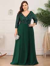 Load image into Gallery viewer, Plus Size Prom Dresses Long Sexy V Neck A-Line Sequin With 3/4 Sleeve 2023 ever pretty of Dark Green Bridesmaid dress Women