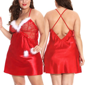 Plus Size Sexy Lingerie Satin Christmas Dress Nightdress Pajamas Christmas Girl Sexy Short Skirt Christmas Babydoll Lingerie