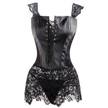 Load image into Gallery viewer, Plus Size Sexy Lingerie with G-string Women Faux Leather&amp;Lace Burlesque Steampunk Corset Set Waist Gothic Bustier Corset Dress