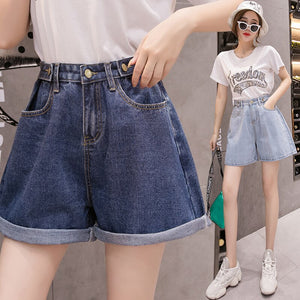 Plus Size Summer Blue Women's Denim Shorts Large Size 5Xl Wide Leg  High Waisted Ladies Shorts Elastic Waist Jeans for Women