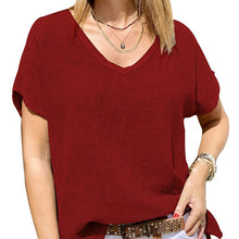Load image into Gallery viewer, Plus Size Summer Fashion Solid Thin Cotton Linen Blouse Loose Tee Tops Female Women Short Sleeve Shirt Blusas Femininas Pullover