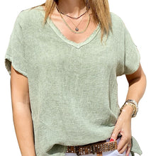 Load image into Gallery viewer, Plus Size Summer Fashion Solid Thin Cotton Linen Blouse Loose Tee Tops Female Women Short Sleeve Shirt Blusas Femininas Pullover