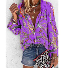Load image into Gallery viewer, Plus Size Women Clothing Loose Print Shirt Blouse Spring Fall Fashion Long Sleeve V-neck Shirts Top Femme Casual Button Blouses