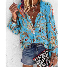 Load image into Gallery viewer, Plus Size Women Clothing Loose Print Shirt Blouse Spring Fall Fashion Long Sleeve V-neck Shirts Top Femme Casual Button Blouses