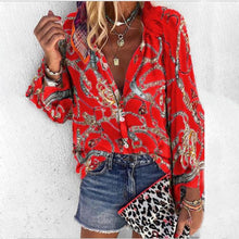 Load image into Gallery viewer, Plus Size Women Clothing Loose Print Shirt Blouse Spring Fall Fashion Long Sleeve V-neck Shirts Top Femme Casual Button Blouses