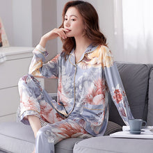 Load image into Gallery viewer, Plus Size Women Pyjamas Autumn New Printed Long Sleeve Silk Sleepwear Women Pajamas Set Spring Casual Homewear Female Pyjamas