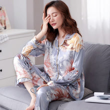 Load image into Gallery viewer, Plus Size Women Pyjamas Autumn New Printed Long Sleeve Silk Sleepwear Women Pajamas Set Spring Casual Homewear Female Pyjamas