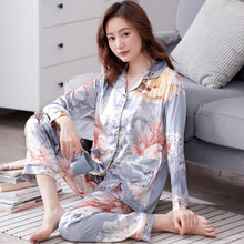 Load image into Gallery viewer, Plus Size Women Pyjamas Autumn New Printed Long Sleeve Silk Sleepwear Women Pajamas Set Spring Casual Homewear Female Pyjamas