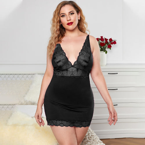 Plus Size XL-5XL Nightgown For Women Sexy Nightdress Lace Elastic Underwear Femme Sleepwear Summer V-neck Lingerie Slip Dress