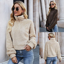 Load image into Gallery viewer, Plus Velvet Thickened Autumn And Winter Double-sided Velvet Long-sleeve Zipper Pullover Lapel Sweater Coat Jacket Women's