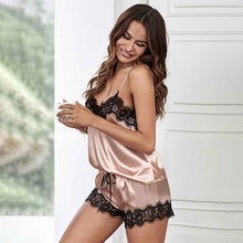 Load image into Gallery viewer, Plus size summer women&#39;s Sling pajamas suit new sleeveless lace ice silk sexy nightdress silk home clothes  sleep sets sexy pjs