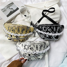 Load image into Gallery viewer, Pochete feminina com corrente, bolsa de cintura com estampa grafite, luxuosa bolsa de cintura com alça de ombro crossbody de alt