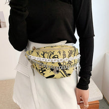 Load image into Gallery viewer, Pochete feminina com corrente, bolsa de cintura com estampa grafite, luxuosa bolsa de cintura com alça de ombro crossbody de alt