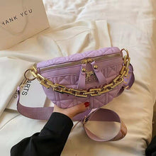 Load image into Gallery viewer, Pochete xadrez couro feminina, bolsa tiracolo de ombro crossbody de luxo com correnteWaist bag