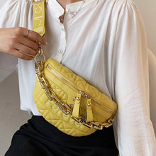 Load image into Gallery viewer, Pochete xadrez couro feminina, bolsa tiracolo de ombro crossbody de luxo com correnteWaist bag
