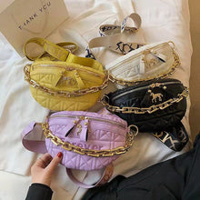 Load image into Gallery viewer, Pochete xadrez couro feminina, bolsa tiracolo de ombro crossbody de luxo com correnteWaist bag