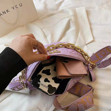 Load image into Gallery viewer, Pochete xadrez couro feminina, bolsa tiracolo de ombro crossbody de luxo com correnteWaist bag