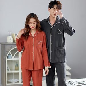Pocket Printing Cotton Long Sleeve Long Pants Sleepwear Fashion Style Pajamas Set Man and Woman Pijama Set Pj Set Spring Autumn