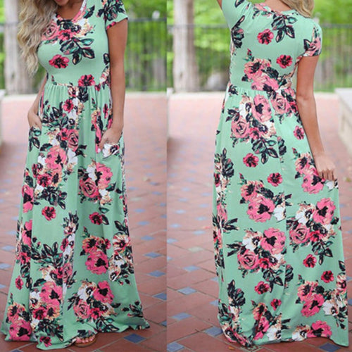 Pocket Tunic Maxi 2019 Summer Long Dress Floral Print Boho Beach Dress Women Evening Party Dress Sundress Vestidos De Festa XXL