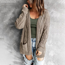 Load image into Gallery viewer, Pocket long twist knit cardigan jacket for fall/winter 2021 new European and American sweater women