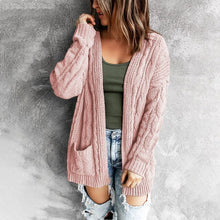Load image into Gallery viewer, Pocket long twist knit cardigan jacket for fall/winter 2021 new European and American sweater women