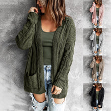Load image into Gallery viewer, Pocket long twist knit cardigan jacket for fall/winter 2021 new European and American sweater women