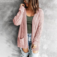 Load image into Gallery viewer, Pocket long twist knit cardigan jacket for fall/winter 2021 new European and American sweater women