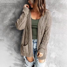 Load image into Gallery viewer, Pocket long twist knit cardigan jacket for fall/winter 2021 new European and American sweater women